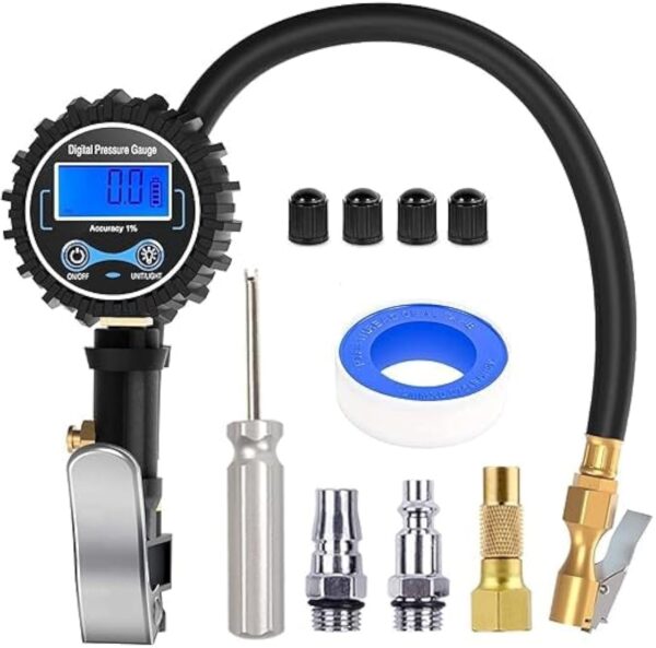 AoMige Digital Tire Inflator Deflator with Pressure Gauge 200 PSI Air Chuck and Compressor Accessories with Rubber Hose & Quick Connect Coupler for 0.1 Display Resolution