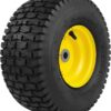 Aremae 15x6.00-6 Lawn Mower Tires with Wheel,Front Tire Assembly Replacement for John Deere,Craftsman,Cub Cadet and More Lawn &Garden Riding Mower,4 Ply Tubeless,570lbs Capacity,3" Offset Hub