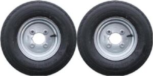 leisure MART A pair of 400 x 8 inch trailer wheels and tyres with 4 ply tyre and 4 inch PCD 4.00 x 8 Pt no. LMX1596