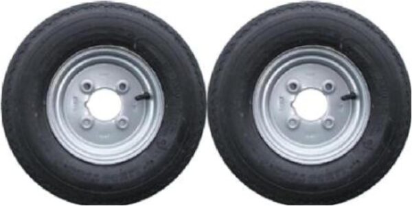 leisure MART A pair of 400 x 8 inch trailer wheels and tyres with 4 ply tyre and 4 inch PCD 4.00 x 8 Pt no. LMX1596