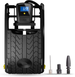 Michelin Double Barrel Digital Foot Pump, High Pressure, Digital Display, Rapid Inflation for Cars, Bikes, Durable & Portable, Black