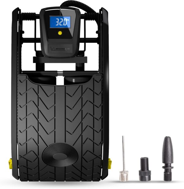 Michelin Double Barrel Digital Foot Pump, High Pressure, Digital Display, Rapid Inflation for Cars, Bikes, Durable & Portable, Black