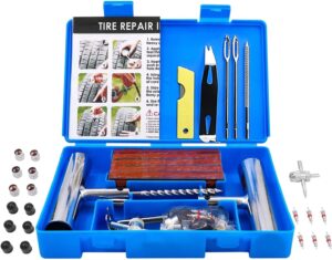 Biubiu Tire Repair Kit,58pcs Heavy Duty Tire Plug Kit, with Universal Tire Patch Kit to Plug Flats for Car/Motorcycle/Truck/Tractor/Trailer/RV/ATV