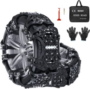 YeXhot Universal Car Snow Chains, Tyre Width 165-285 mm, Suitable for Cars, SUVs, MPV Vans, 2 Minutes Snow Chains, Quick Assembly, Pack of 6