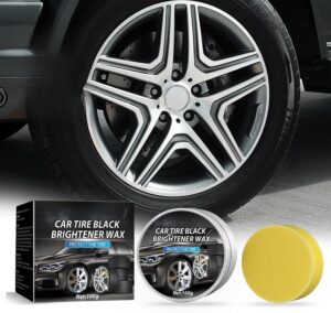 JDLYEVER Car Tire Black Brightener Wax 100g, Specialized Tire Cleaner and Polisher for Removing Dirt, Rust, and Stains - Restores & Enhances Tire Shine, Complete with Application Sponge UV Protection