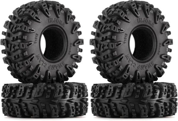 INJORA 1.0 Tires - S5 Swamp Claw Mud Terrain Tyres for TRX4M AX24 SCX24 FCX24 1/18 1/24 RC Crawler Car, 64 x 24 mm, T1019