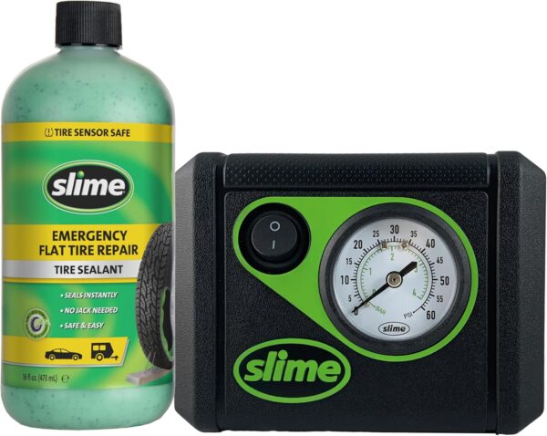 Slime 50107 Flat Tire Puncture Repair, Smart Spair, Emergency Kit for Car Tires, Includes Sealant and Tire Inflator Pump, Suitable for Cars and Other Highway Vehicles, 15 Min Fix,black, one size