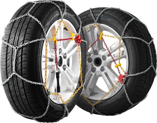 VEVOR 2 Piece Manganese Alloy Steel Snow Chains Traction Tyre Chains for Car/Pickup Suitable for 245/60-15, 245/55-16, 255/50-16, 235/55-17, 245/50-17, 275/40-17, 225/65-17, 225/65-17, 235/55-17