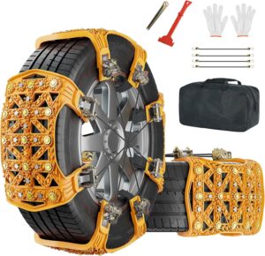 SUNYRISY 8 x Snow Chains, Universal Car Emergency Traction, Adjustable TPU Tyre Chains, High Grip, Heavy Duty Emergency Pull Chains for Most Cars/SUVs/Trucks (Tyre Width 215-285 mm)