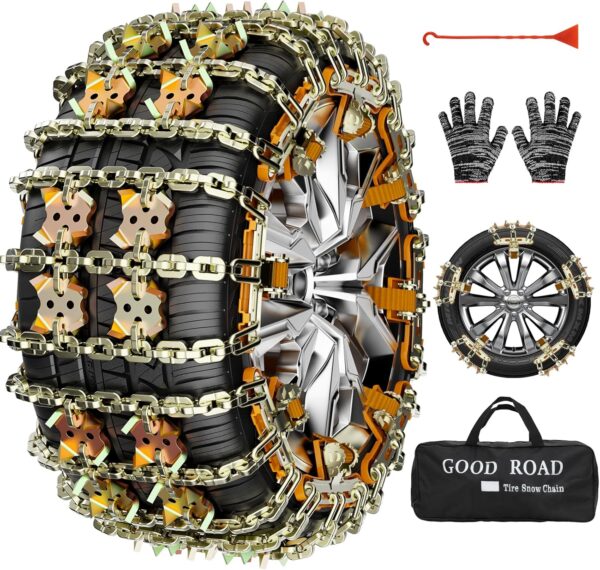 YeXhot Pack of 8 Universal Snow Chains for Car, Snow Chains (Tyre Width 165-265 mm), Suitable for Cars, SUVs, Estates, Trucks, MPV Van, 2 Minutes Snow Chains, Quick Assembly, with Certificate