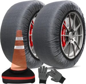 K-Musculo Snow Socks for Tires Traffic Cones, Snow Socks Snow Chain for Car SUV Pickup Easy to Use, Ultimate Grip, Washable.100 KM Safely In The Snow, EU EN-16662-1 Certififed(2 PACKS)-XL