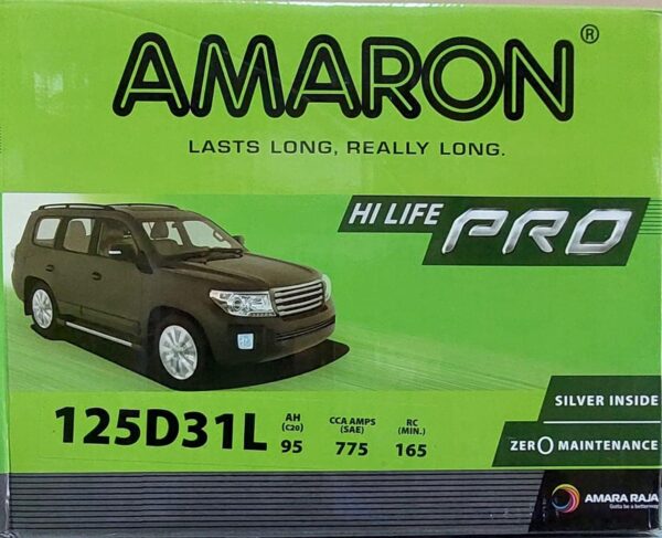 Amaron 125D31R 95Ah Maintenance Free Car Battery, BY-125D31R-AMR, 125D31R 95Ah Battery