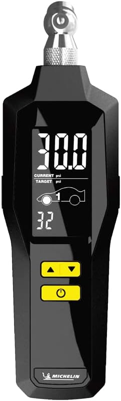 MICHELIN 12294 Programmable Digital Tyre Pressure Gauge LCD Display, 5-99 PSI for Cars & Motorbikes