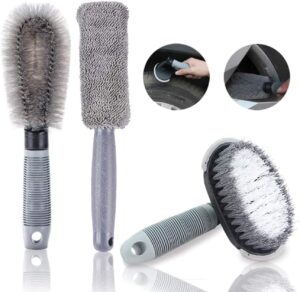 Showay 3 Pack Car Wheel Cleaning Brush Kit, Wheel Brush, Tyre Brush, Rim Cleaner, 360 Degree No Dead End Cleaning, Car Detailing Brush, For Motorcycle or Bicycle Tire Brush Washing