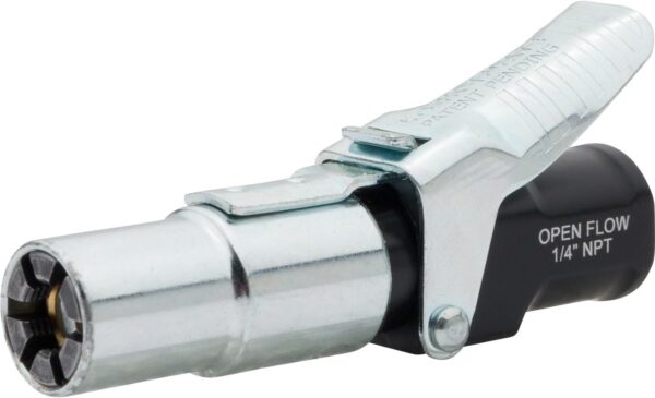 LockNFlate® Locking Air Chuck - Six Steel Jaws Lock onto Any tire Valve - Won't Leak or pop Off - Rated to 150 PSI - Open Flow