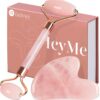 BAIMEI Jade Roller & Gua Sha, Face Roller, Facial Beauty Roller Skin Care Tools, BAIMEI Rose Quartz Massager for Face, Eyes, Neck, Body Muscle Relaxing and Relieve Fine Lines and Wrinkles