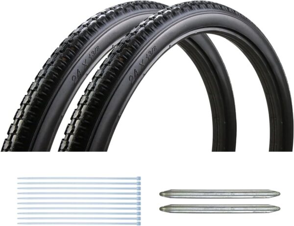 Wiykkur Wheelchair Rear Wheel Solid Tires (Pair) 24x1 3/8" PU Non Pneumatic Tires, Suitable for Manual Wheelchair Tire Replacement (24x1 3/8" Black).