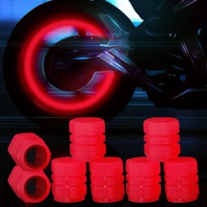 ExeQianming Luminous Valve Caps, 8 Pcs Fluorescent Car Valve Caps, Universal Tire Valve Stem Covers for Car Truck Motorcycles Bike, Red, 1.2 * 1.6mm