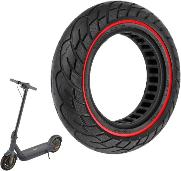 VOLOHAS 60/70-6.5 Solid Rubber Tyres, 10 x 2.5 Solid Tyres for Segway Ninebot Max G30 / G30E / G30LP Electric Scooter Front or Rear Honeycomb Tyres Non-Slip Puncture Proof (Red Stripes, 1 Piece)