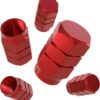 EKIND Tire Stem Valve Caps Wheel Aluminum Valve Covers Car Dustproof Tire Cap, Hexagon Shape, (Set of 5, Red)