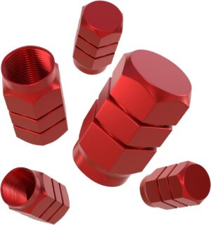 EKIND Tire Stem Valve Caps Wheel Aluminum Valve Covers Car Dustproof Tire Cap, Hexagon Shape, (Set of 5, Red)