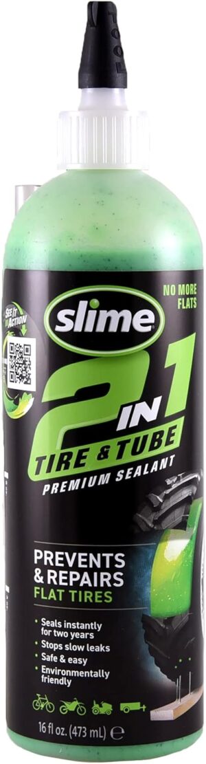 Slime 10193 Tire and Tube Sealant Puncture Repair Sealant, 2-in-1, Premium, Prevent and Repair, suitable for non-highway Tires and Tubes, Non-Toxic, Eco-Friendly, 16oz bottle