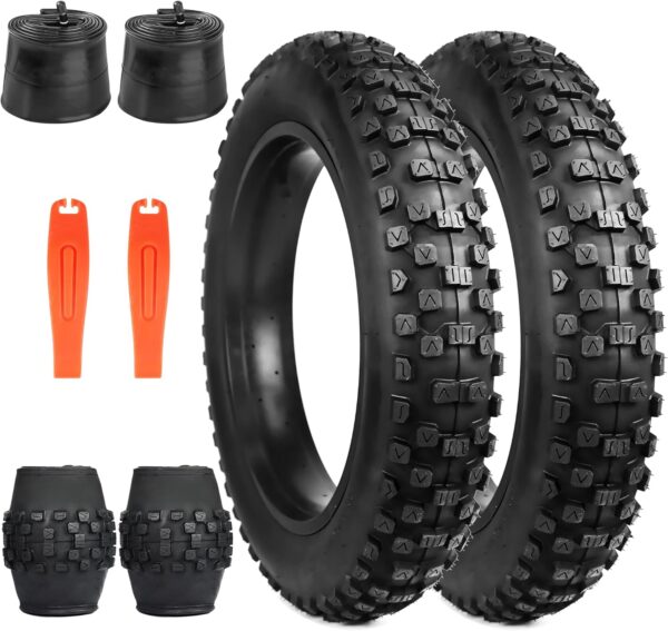 BALINGE 2 Pack Fat Tire for Ebike Mountain Bike Heavy Duty High-Performance Wear-Resistant E-Bike Mountain Snow Bike Tire 20" x 4"，Black，2 Tires 2 Tubes 2 levers