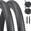 Mountain Bike Tire Replacement Kits 2 Pack, 24x2.125/26x2.125 Bike Tire + 2 Bike Tubes + 2 Tire Levers, HUIOK Foldable Wear-Resistant Bike Tires with Puncture Protection for Mountain Bikes