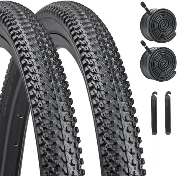 Mountain Bike Tire Replacement Kits 2 Pack, 24x2.125/26x2.125 Bike Tire + 2 Bike Tubes + 2 Tire Levers, HUIOK Foldable Wear-Resistant Bike Tires with Puncture Protection for Mountain Bikes