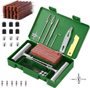 Tire Repair Kit 58pcs, Universal Tyre Patch Repair Kit Quick Fix Puncture Plug Flat Patch Heavy Duty Tire Plug Tool Professional Tyre Repair Emergency Set for Bicycle Car Motorcycle Truck Tractor Jeep