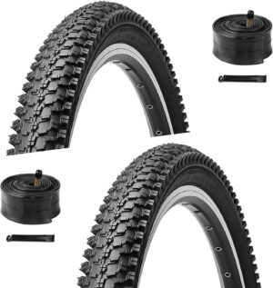 2-Pack 26 inch Bike Tires - Bicycle Tires 26"x 1.95" Folding Replacement Tire for Mountain Bike, 2 Pcs 26" Schrader Valve Bike Tubes, 4 Tire Levers and 2 Rim Strips