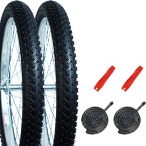 Mountain Bike Tire Replacement Kits 2Pack, 20/26 Bike Tire + 2 Bike Tubes (with Puncture Sealant) + 2 Tire Levers, Bike Tires with Tread Puncture Protection for On or Off-Road Use