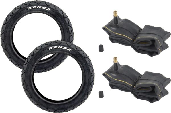 BISOMO Tyre x2, inner tube x2, dimensions 12.5 inches x 1.75 & 2.25 x 12.5 inches, for pushchairs, scooters, balance bikes, children's bikes and bicycle trailers, with straight car valve