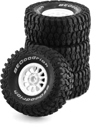 Chanjorlin 1/8 RC Short Course Truck Tires and Wheels 17mm Hex OD 135mm 1/7 All Terrain Off Road Tyres for 1:7 1:8 Buggy Monster Truck Car HSP TRAXXAS UDR DF7 FS Atom ARRMA Mojave YK4072 4PCS (White)