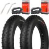 CooMeng 2 Pack 20x4.0 24x4.0 26x4.0 Inch Fat Bike Tires Replacement Set – Heavy Duty Folding Electric Bicycle Tires with Bonus Tubes and Levers for Wide Mountain and Snow Adventures