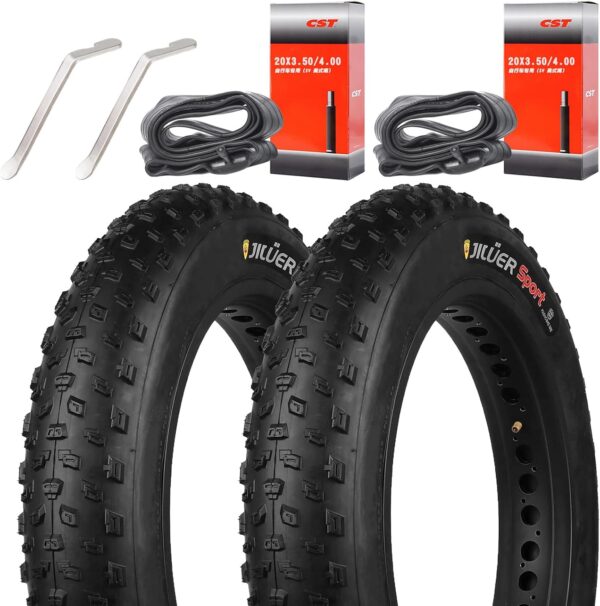 CooMeng 2 Pack 20x4.0 24x4.0 26x4.0 Inch Fat Bike Tires Replacement Set – Heavy Duty Folding Electric Bicycle Tires with Bonus Tubes and Levers for Wide Mountain and Snow Adventures