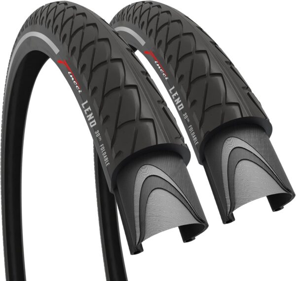 Fincci Pair 26 inch Bike Tires - Foldable Slick 26 x 1.95 Bike Tires for Mountain Bike MTB Road Hybrid Bicycle 50-559, 30 TPI - Pack of 2 Tires Leno (Foldable + Reflective)