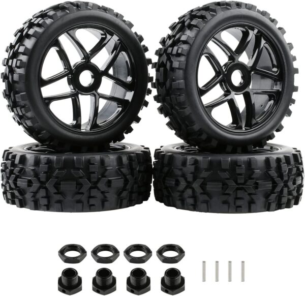 Rchobbytop 4pcs 1/8 Scale RC Tires and Wheel Rims for Buggy Rally Short Course Truck Off Road Sand Snow All Terrain Tyres with 17mm Hex Drive Hub Adapters Nuts