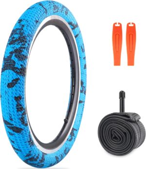 WEEROCK Bike Tire 20 Inch Tires 2 Pack 20 x 2.1 Folding Bead Replacement Tyre with 20 Inch Inner Tubes for 20 Inch Bicycles, MTB, Mountain Bike, BMX, Blue Black