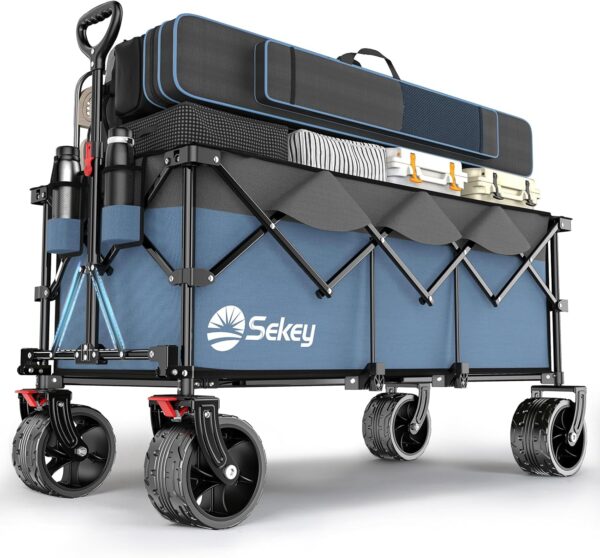 Sekey XXXL Handcart Foldable 300 L 200 kg Load Capacity Foldable Handcart 17 x 10 cm Extra Wide Tyres All Terrain Patented Foldable from Four Directions XXXL Super 4013 Blue with Grey