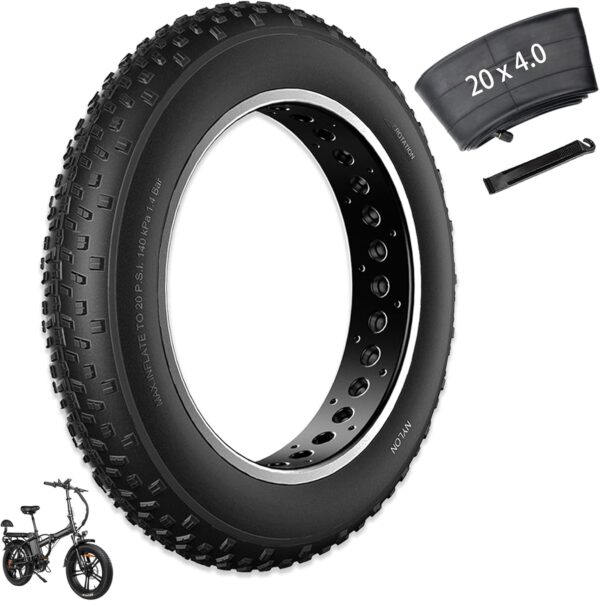 20x4 Fat Bike Tire Replacement Kit, 20x4.0 Inch Electric Bicycle Snow Mountain E-Bike Tires, Folding Ebike Fat Tire Tubes and Tire Levers Compatible Wide Mountain Snow Bike Tires