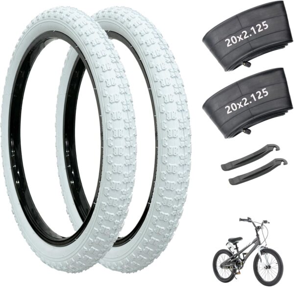 20 inch Bike Tires, Bicycle Tires 20"x 2.125" Folding Replacement Tire for Mountain Bike, 20" Schrader Valve Bike Tubes, Bicycle Tire Tubes and Tire Levers 2 PCS