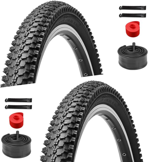 2-Pack 26 inch Bike Tires - Bicycle Tires 26'x 1.95' Folding Replacement Tire for Mountain Bike, 2 Pcs 26' Schrader Valve Bike Tubes, 4 Tire Levers and 2 Rim Strips