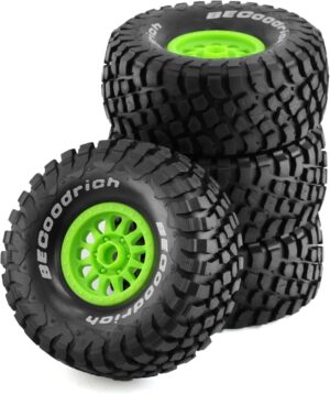 Chanjorlin 1/8 RC Off Road Truck Tires and Wheels 17mm Hex OD 5.43" 1/7 All Terrain Short Course Tyres for 1:7 1:8 RC Buggy Monster Truck Car HSP TRAXXAS UDR Atom Arrma 6S Mojave DF7 4PCS (Green)