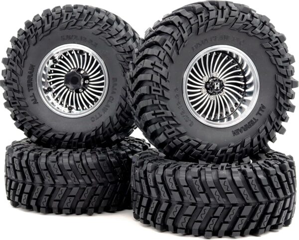 HOBBYSOUL 4pcs Soft Sticky 2.2 All Terrain Tires Tyres 5.0'' Tall & Adjustable Offset 2.2 Beadlock Wheels 40mm Wide Rims for 1/10 RC Mud Crawler TRX4 Gen8 SCX10