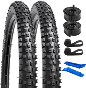 YUNSCM 2-PCS 29" Mountain Bike Tires 29x2.10/54-622 60TPI and 29" Heavy Duty Bike Tubes with 2 Rim Strips Compatible with 29x1.95 29x2.0 29x2.10 29x2.125 Bicycle Bike Tires and Tubes (Y-566)