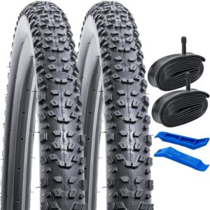 YUNSCM 2-PCS 26" Bike Tires 26x2.30/57-559 and 26" Heavy Duty Bike Tubes Schrader Valve Compatible with Mountain/Off Road Bike 26x2.25 26 x 2.3 26x2.35 Bicycle Tires and Tubes (Y-833)