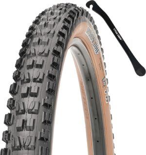 Maxxis Minion DHF Mountain Bike Tire - Tan Sidewall - 27.5" & 29" - Bundle with Cycle Crew Tire Lever