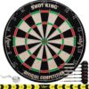 Shot King Regulation Bristle Steel Tip Dartboard Set with Staple-Free Bullseye, Galvanized Metal Radial Spider Wire Includes 6 Darts, Black, 17.75 inch