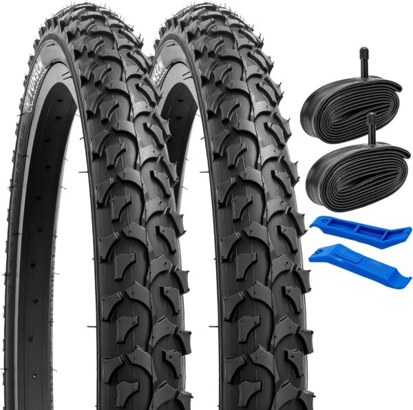 YUNSCM 20' Tires 20 x 2.125/57-406 and 20' Bike Tubes with 2 Rim Strips Compatible with Mountain/Off Road Bike 20x1.90 20x1.95 20x2.0 20x2.10 20x2.125 20x2.20 Bicycle Tires and Tubes